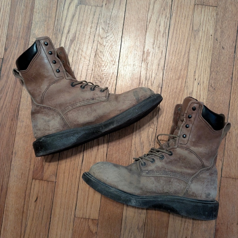 Red Wing Mens Brown Leather Lace Up Work Boots Padded Collar Distressed 678